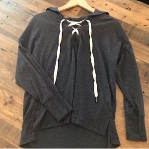 Lace-Up Hoodie Pullover